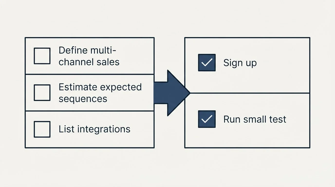 Before-and-after steps: Getting Started Checklist (Define multi-channel sales, Estimate expected sequences, List integrations, Sign up)