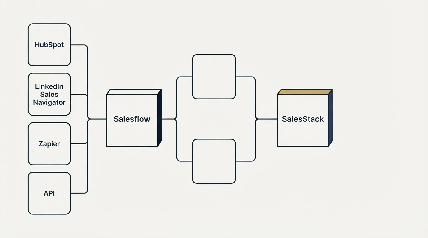 Integration flow: Integration Ecosystem (Salesflow, SalesStack, HubSpot, LinkedIn Sales Navigator)