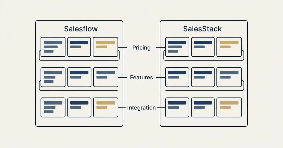 Comparison panel: Salesflow vs SalesStack (Pricing, Features, Integration)