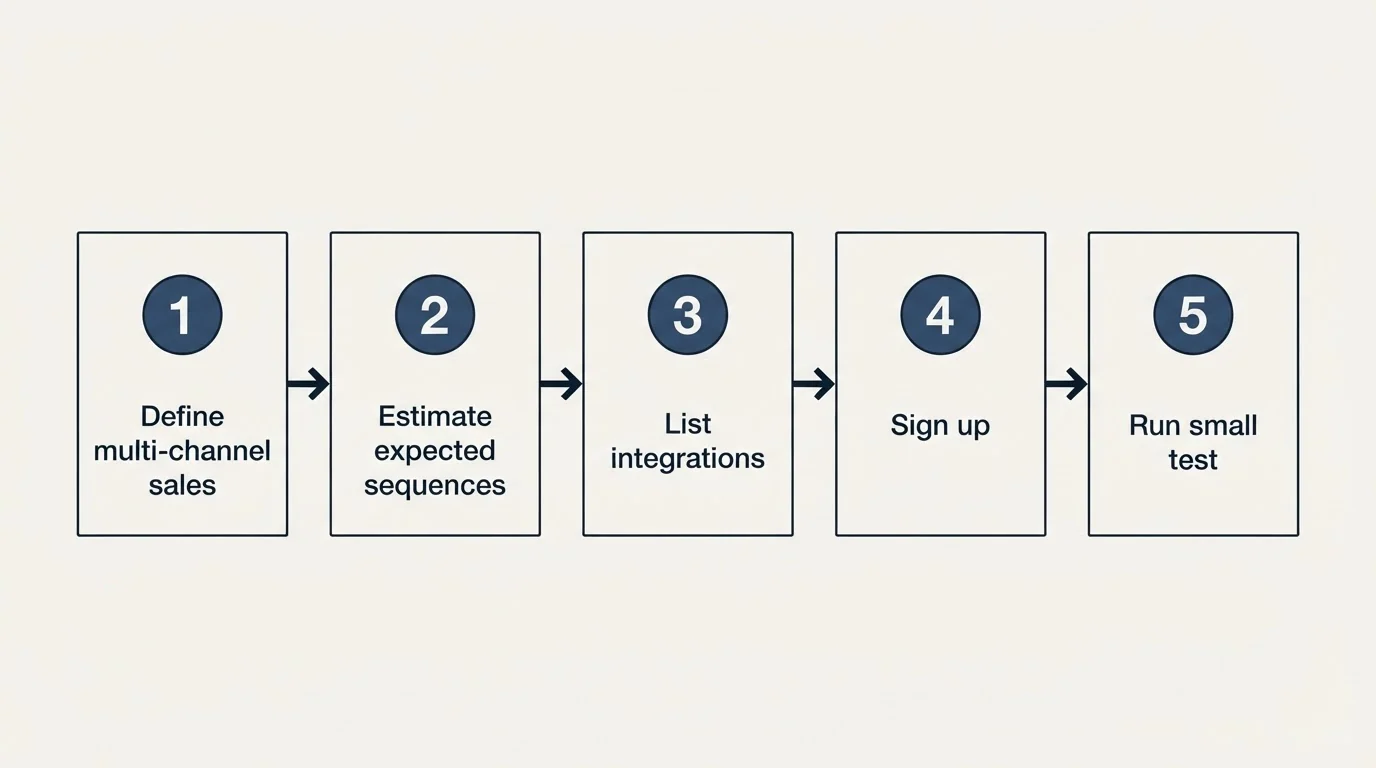 Step sequence: Getting Started Checklist (Define multi-channel sales, Estimate expected sequences, List integrations, Sign up)