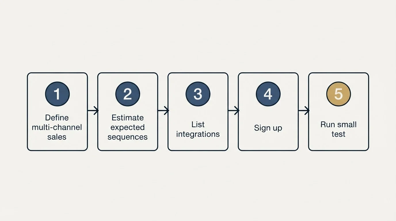 Step sequence: Getting Started Checklist (Define multi-channel sales, Estimate expected sequences, List integrations, Sign up)