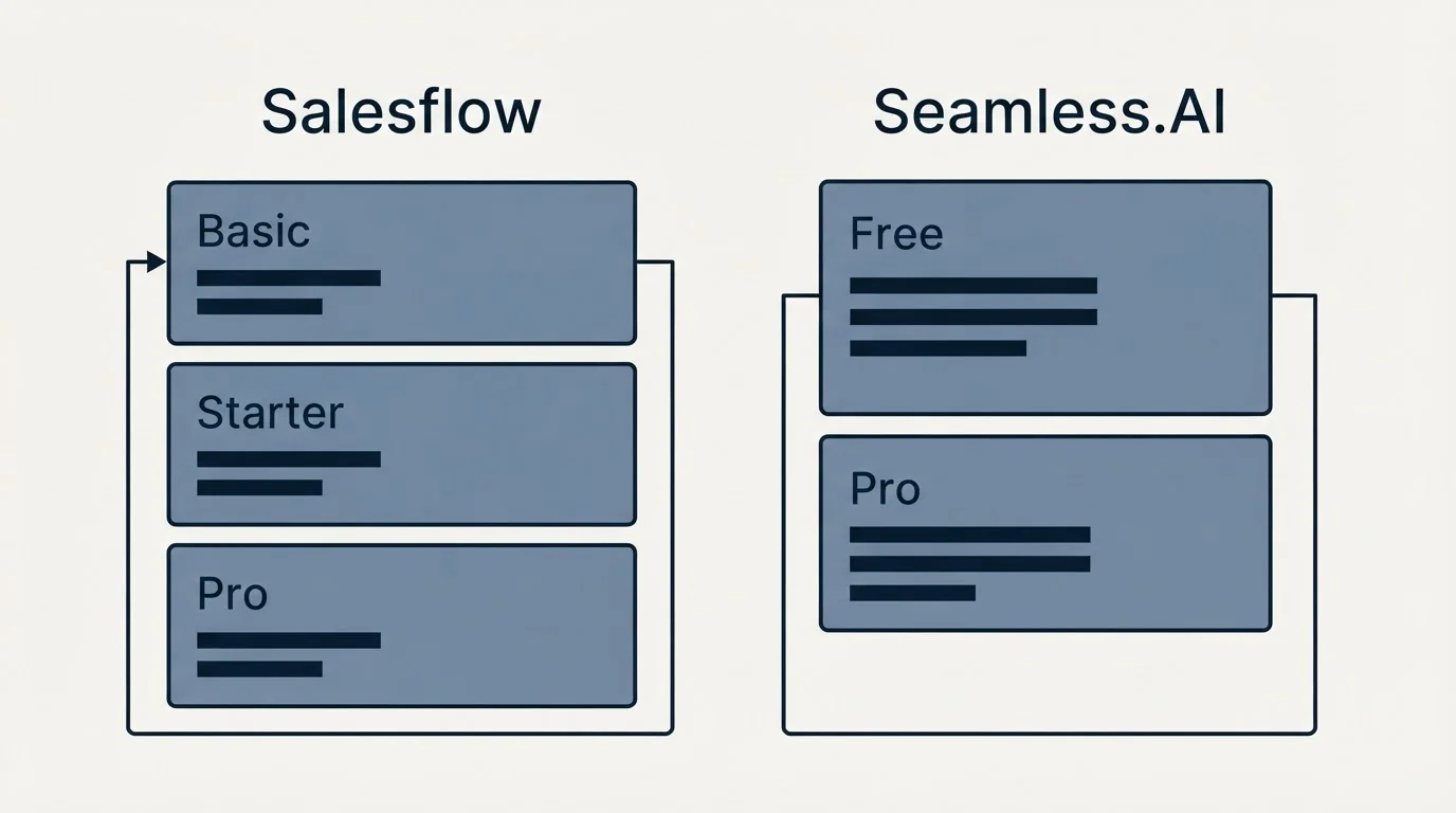 Pricing panels: Pricing Comparison (Salesflow, Seamless.AI, Basic, Free)