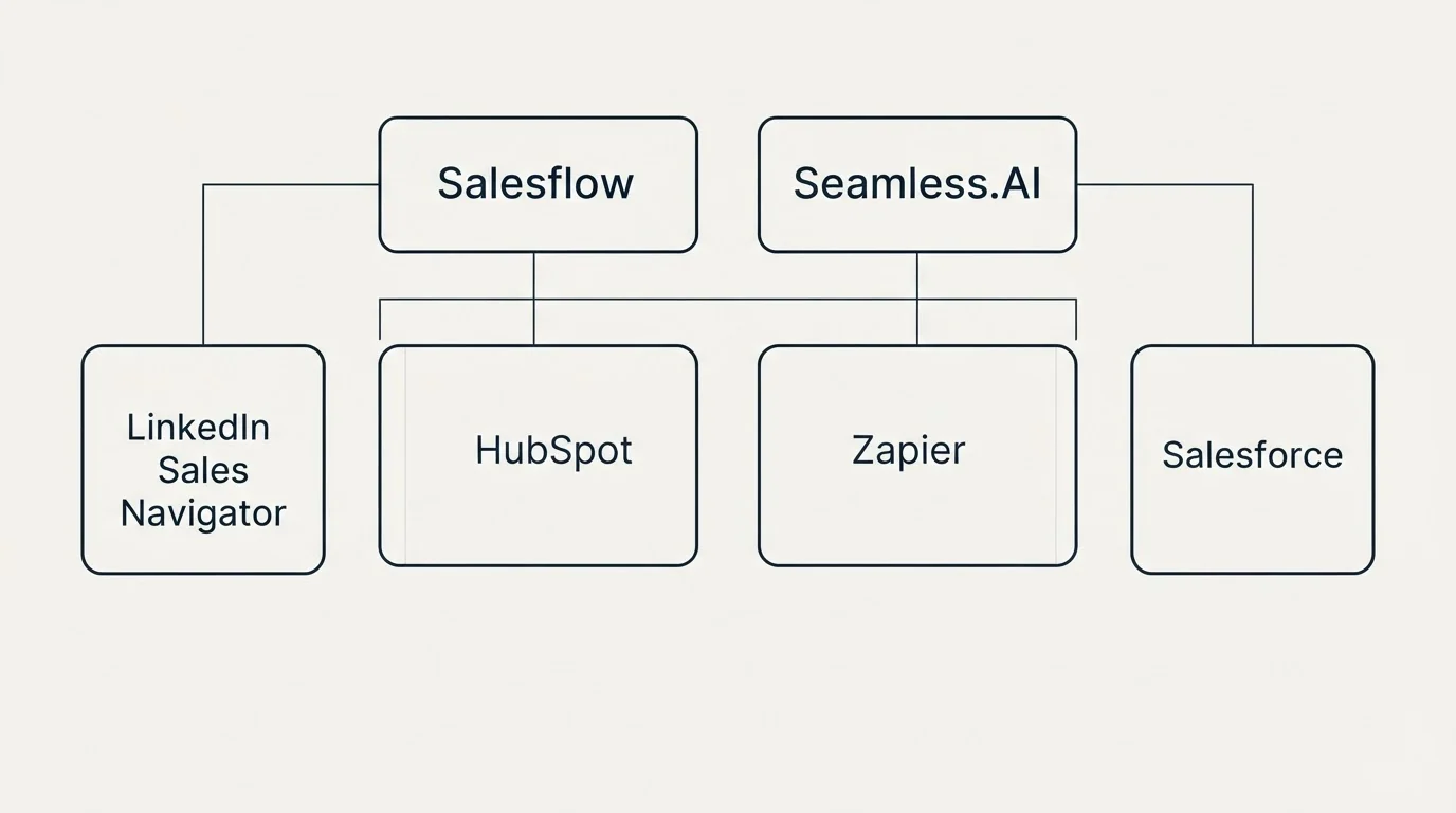 Integration grid: Integration Ecosystem (Salesflow, Seamless.AI, HubSpot, Zapier)