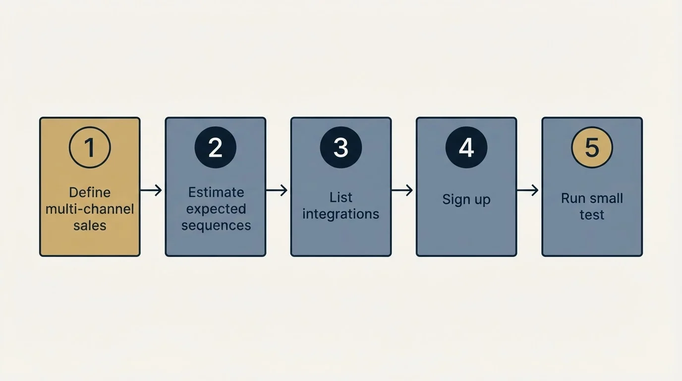 Step sequence: Getting Started Checklist (Define multi-channel sales, Estimate expected sequences, List integrations, Sign up)