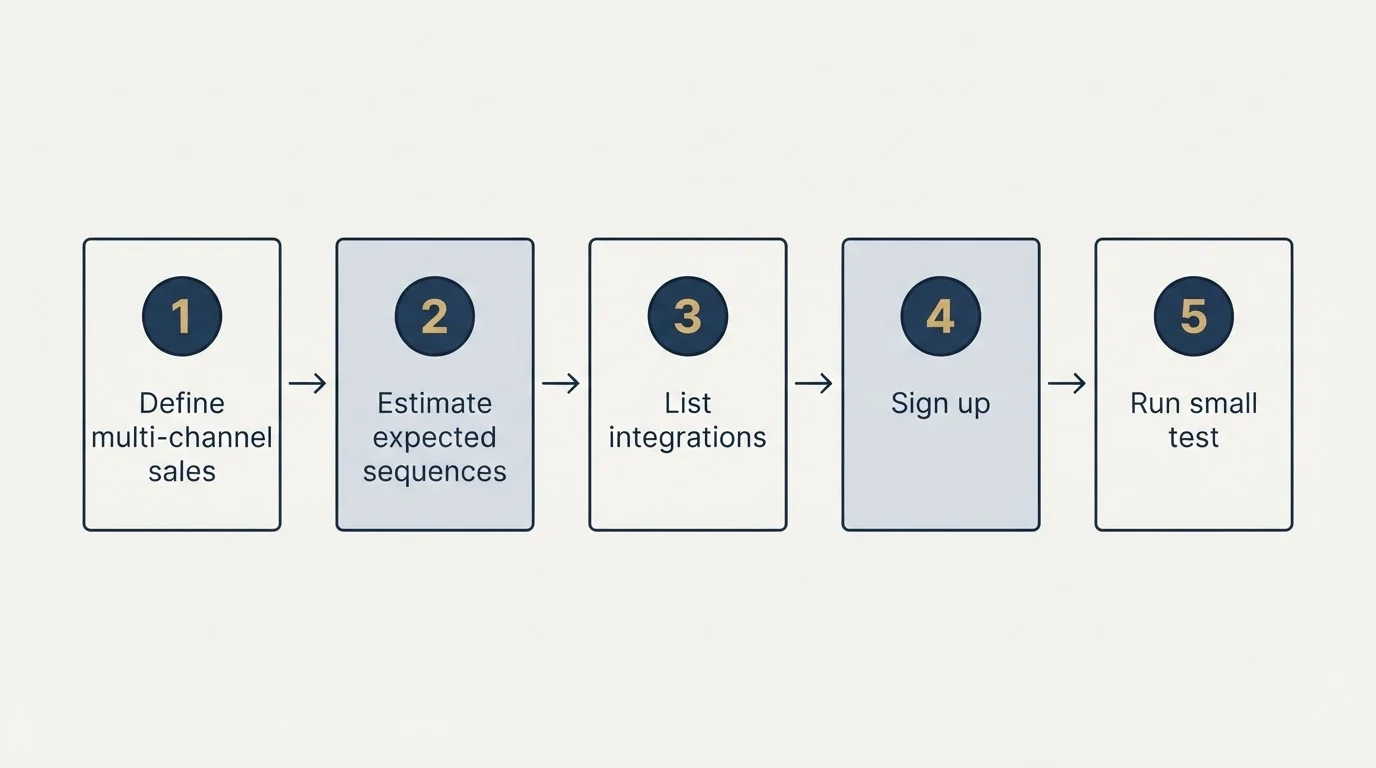 Step sequence: Getting Started Checklist (Define multi-channel sales, Estimate expected sequences, List integrations, Sign up)