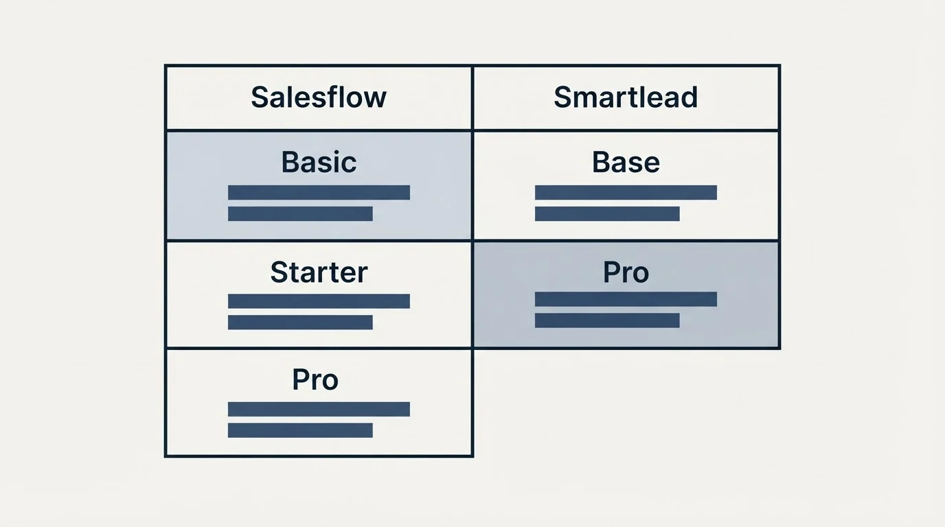 Pricing table: Pricing Comparison (Salesflow, Smartlead, Basic, Base)