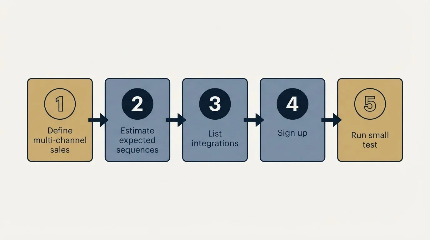 Step sequence: Getting Started Checklist (Define multi-channel sales, Estimate expected sequences, List integrations, Sign up)