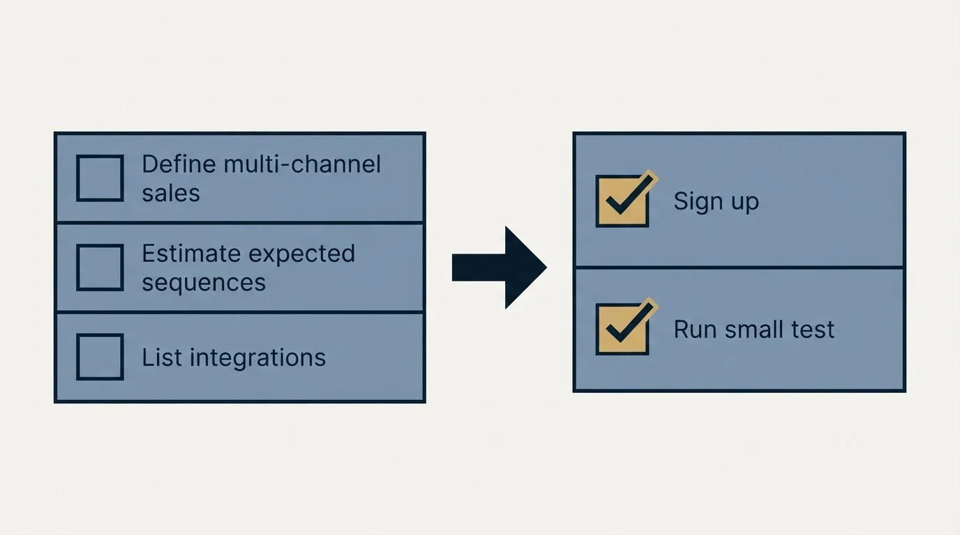Before-and-after steps: Getting Started Checklist (Define multi-channel sales, Estimate expected sequences, List integrations, Sign up)