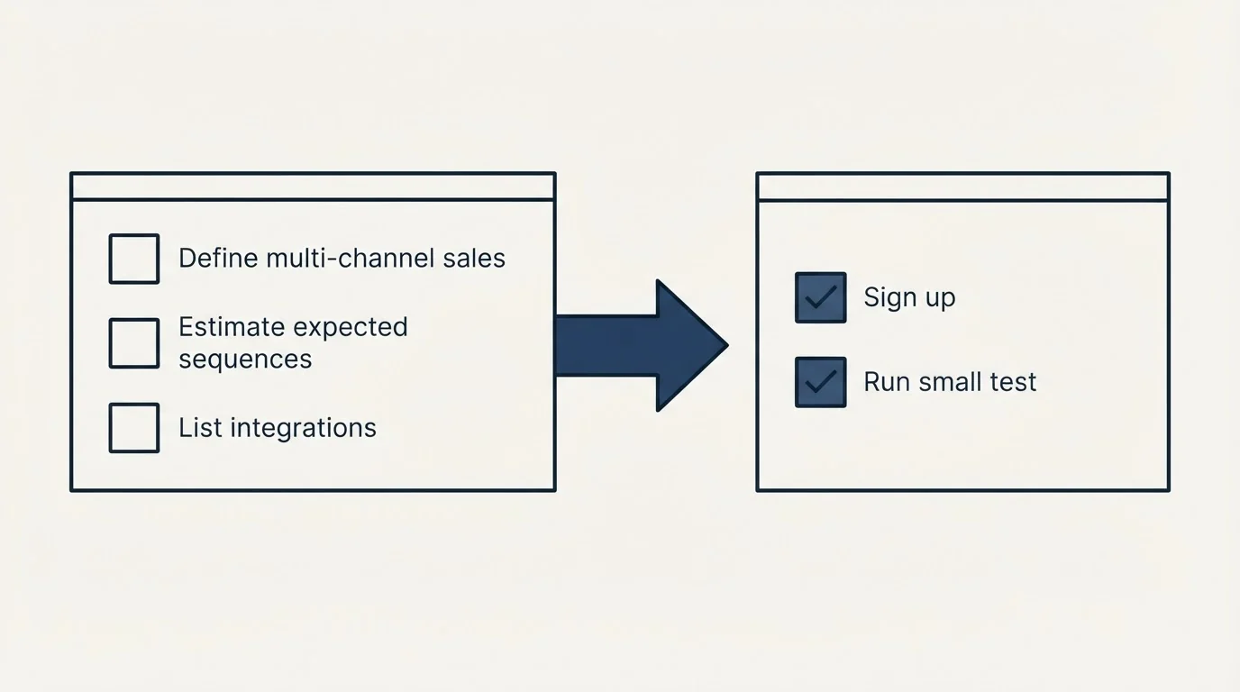 Before-and-after steps: Getting Started Checklist (Define multi-channel sales, Estimate expected sequences, List integrations, Sign up)