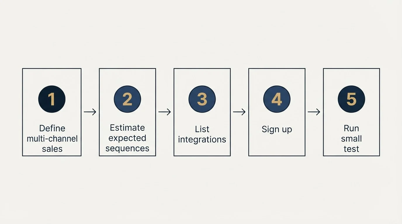 Step sequence: Getting Started Checklist (Define multi-channel sales, Estimate expected sequences, List integrations, Sign up)