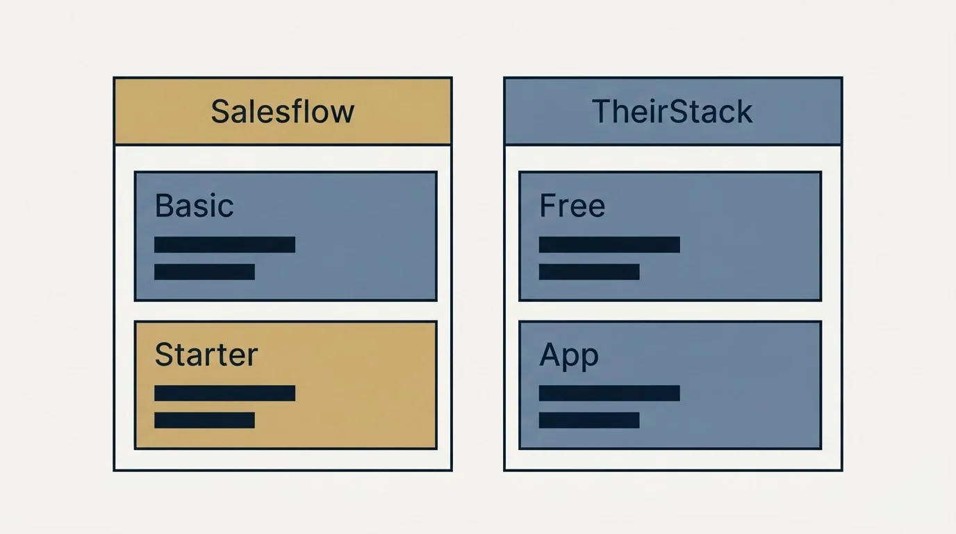 Pricing table: Pricing Comparison (Salesflow, TheirStack, Basic, Free)