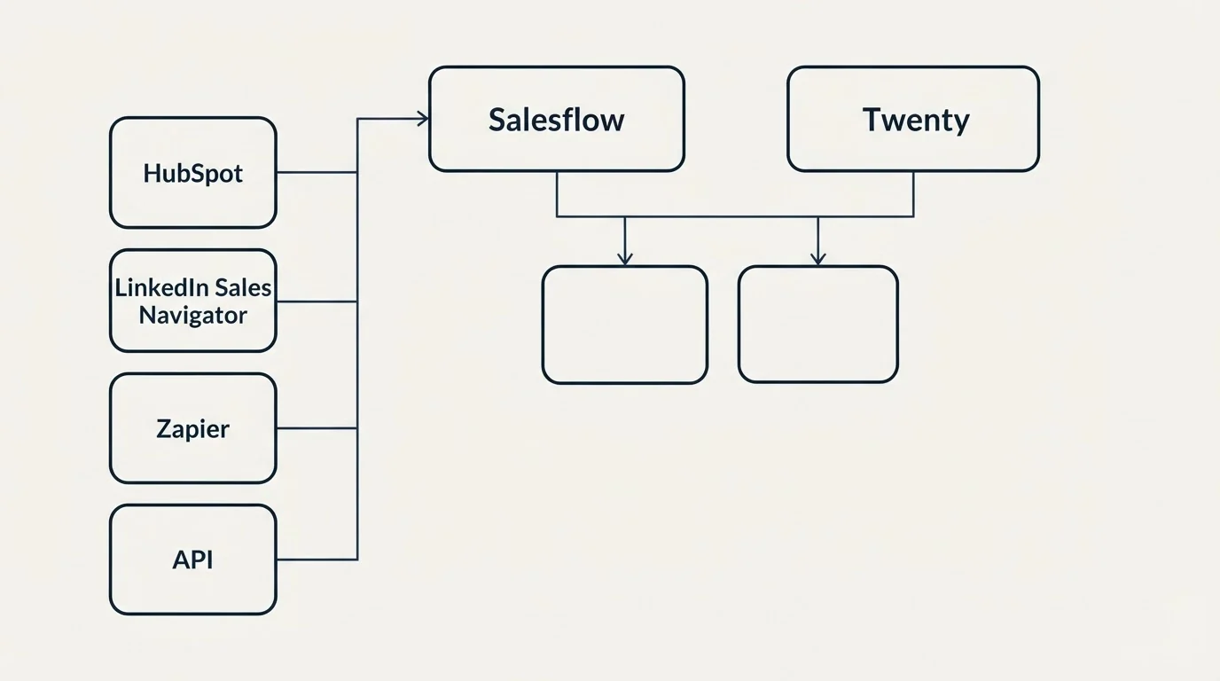 Integration grid: Integration Ecosystem (Salesflow, Twenty, HubSpot, LinkedIn Sales Navigator)