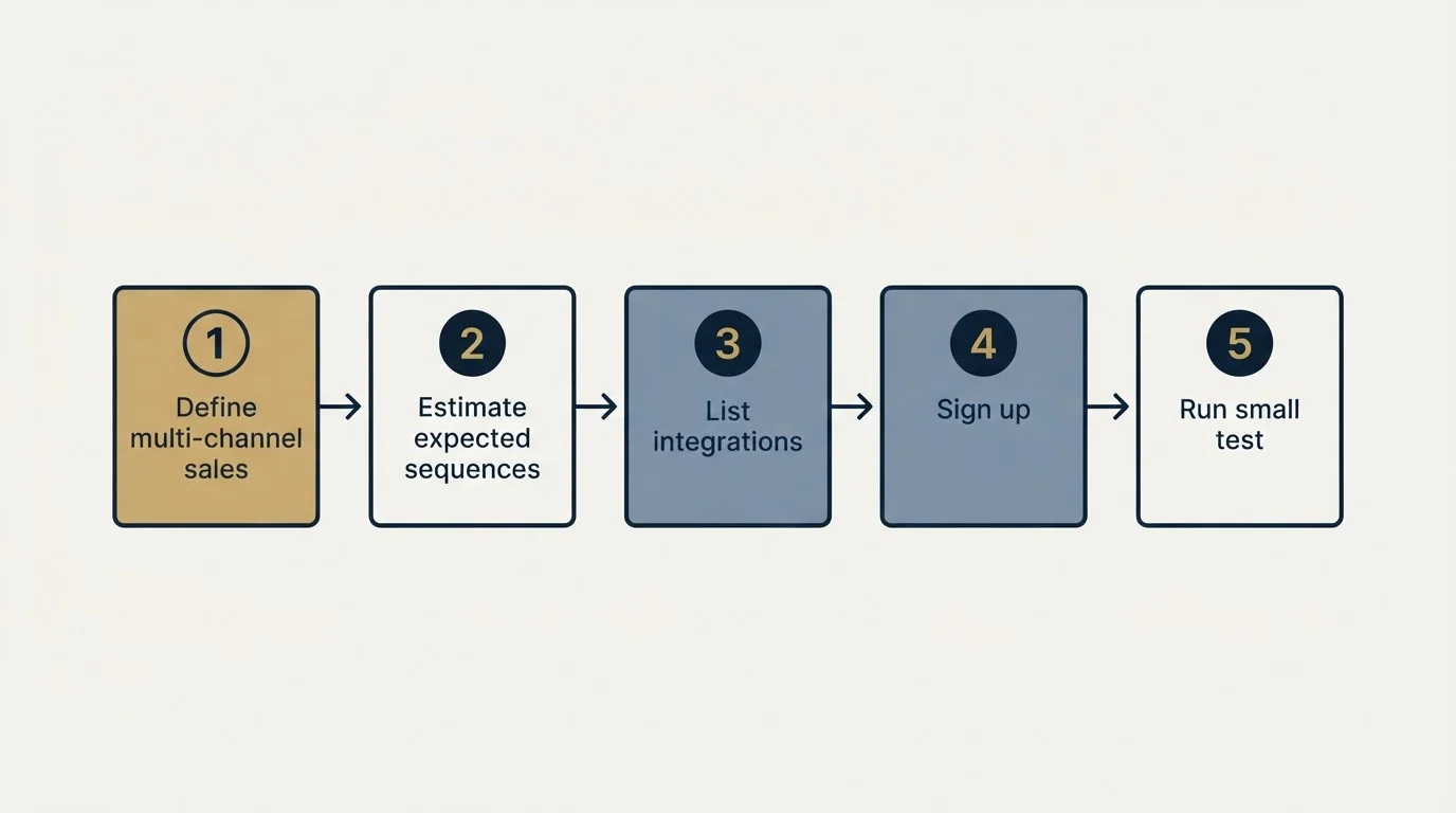 Step sequence: Getting Started Checklist (Define multi-channel sales, Estimate expected sequences, List integrations, Sign up)