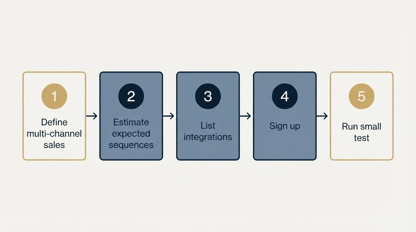 Step sequence: Getting Started Checklist (Define multi-channel sales, Estimate expected sequences, List integrations, Sign up)