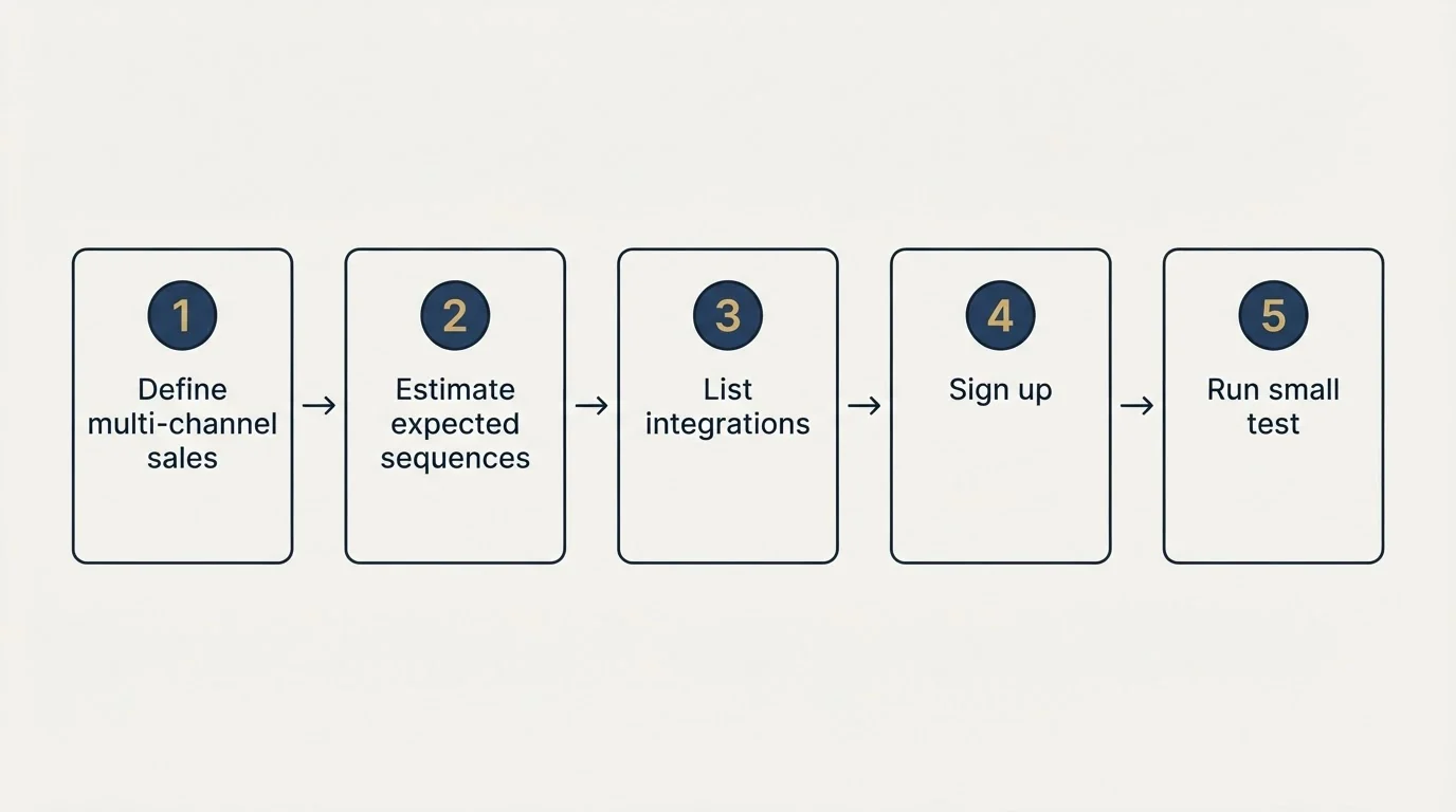 Step sequence: Getting Started Checklist (Define multi-channel sales, Estimate expected sequences, List integrations, Sign up)