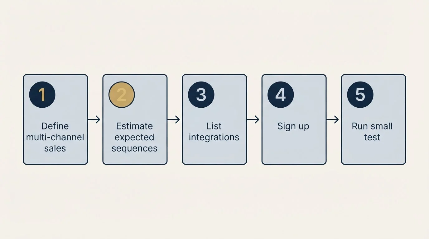 Step sequence: Getting Started Checklist (Define multi-channel sales, Estimate expected sequences, List integrations, Sign up)