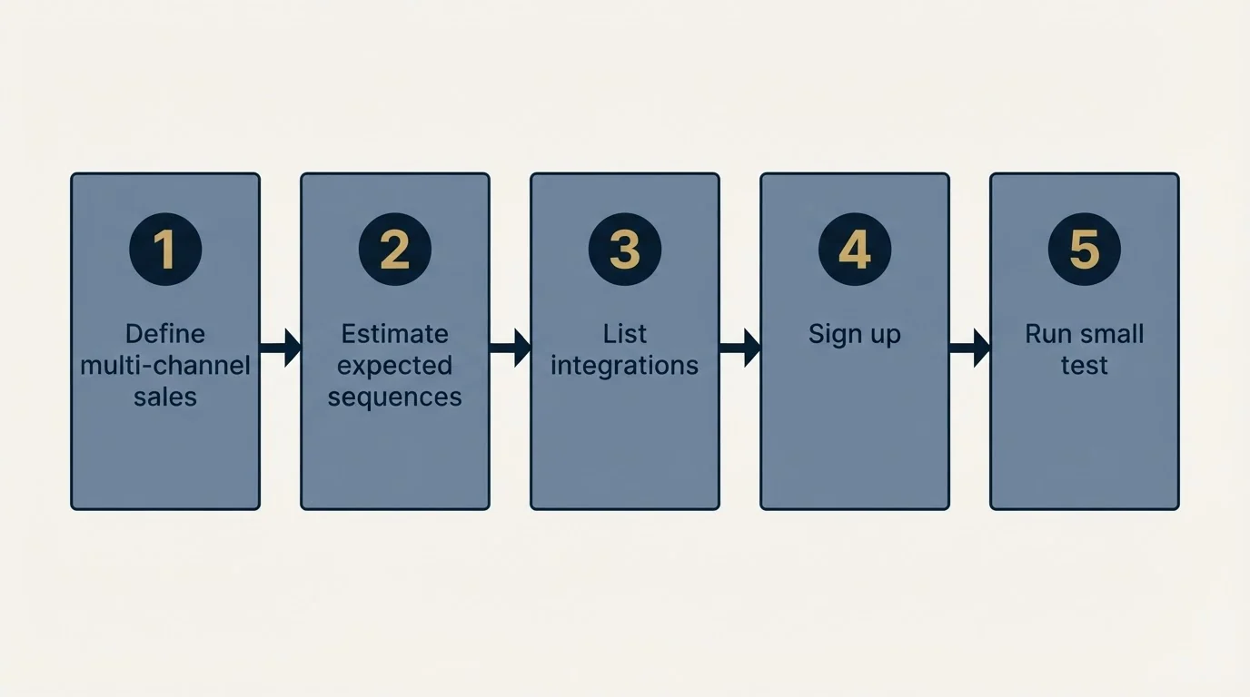 Step sequence: Getting Started Checklist (Define multi-channel sales, Estimate expected sequences, List integrations, Sign up)