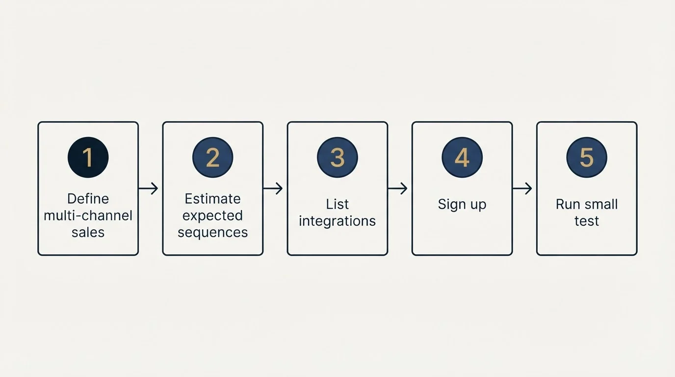 Step sequence: Getting Started Checklist (Define multi-channel sales, Estimate expected sequences, List integrations, Sign up)