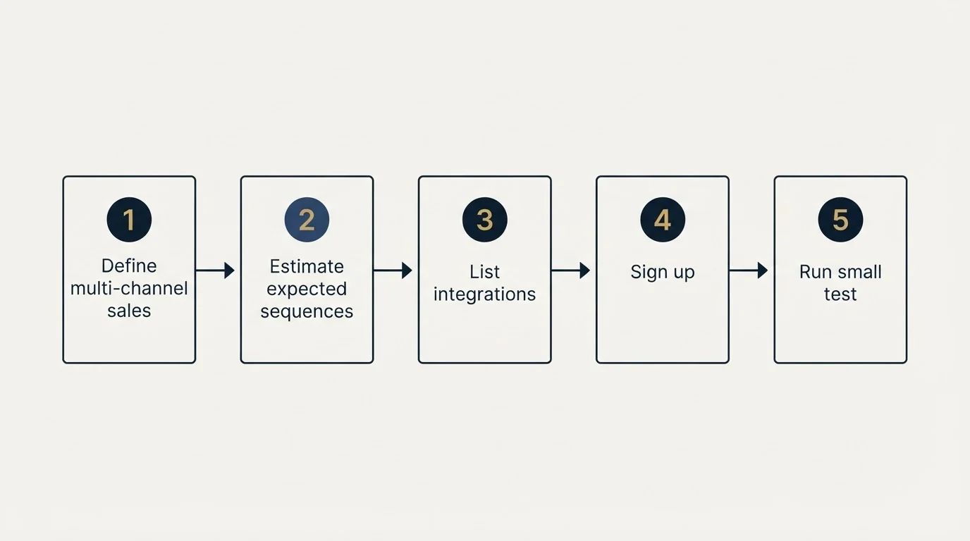 Step sequence: Getting Started Checklist (Define multi-channel sales, Estimate expected sequences, List integrations, Sign up)