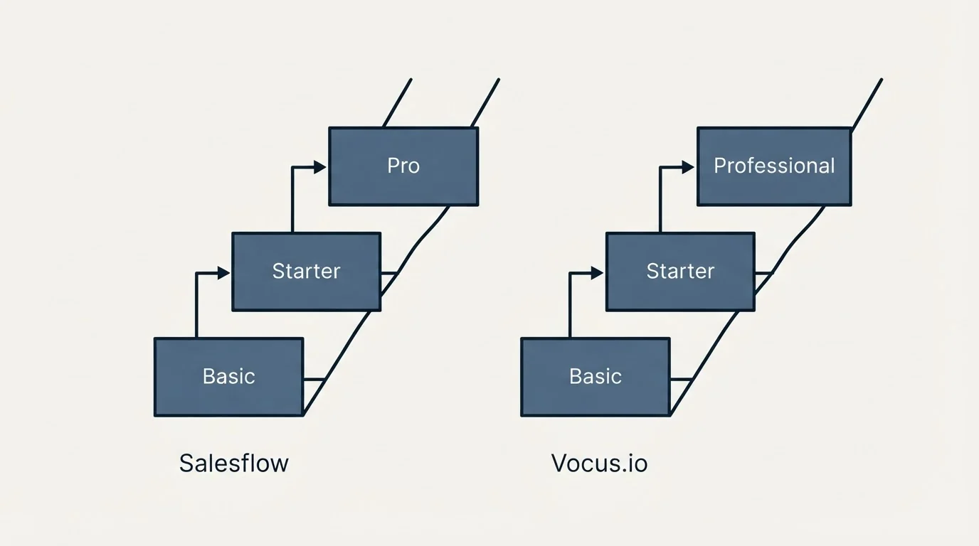 Pricing ladder: Pricing Comparison (Salesflow, Vocus.io, Basic, Starter)