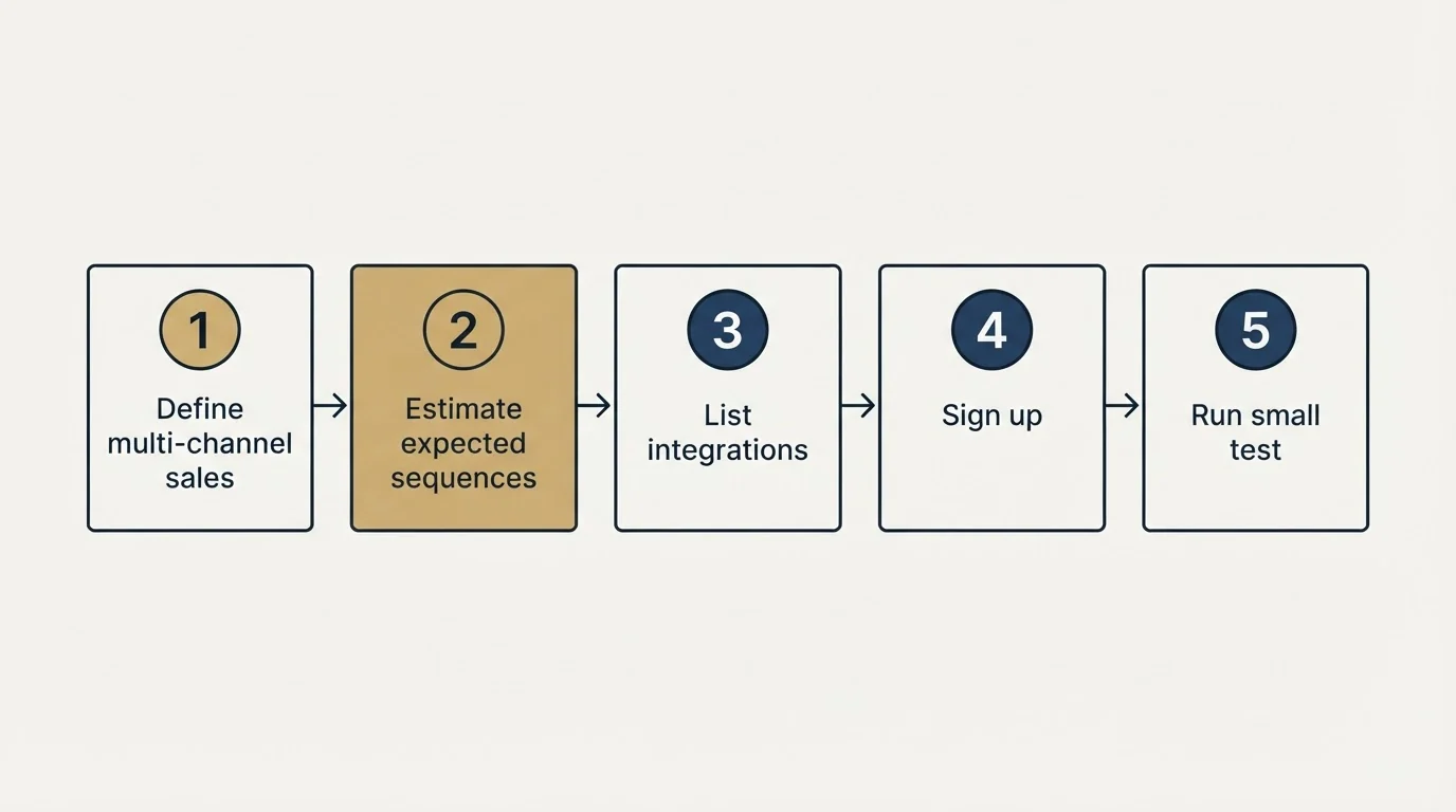 Step sequence: Getting Started Checklist (Define multi-channel sales, Estimate expected sequences, List integrations, Sign up)