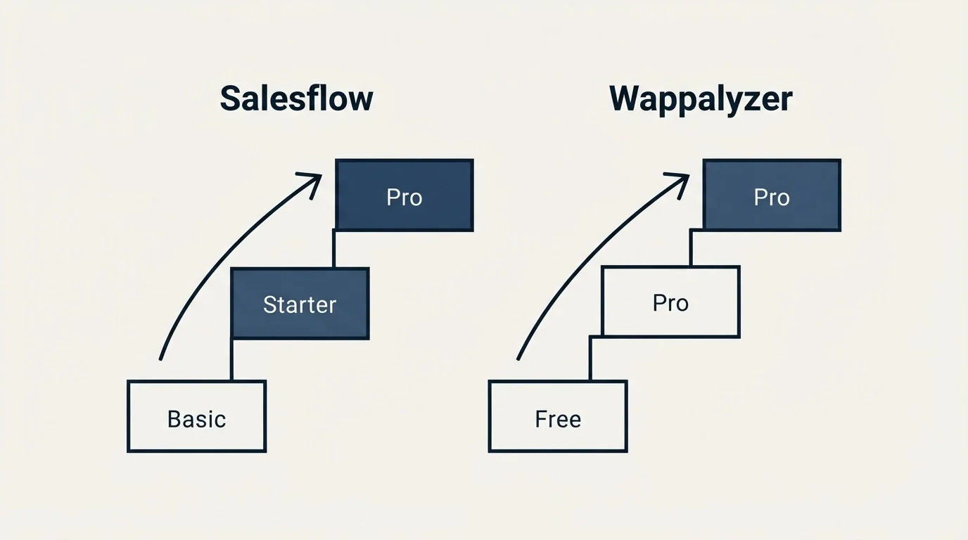 Pricing ladder: Pricing Comparison (Salesflow, Wappalyzer, Basic, Free)