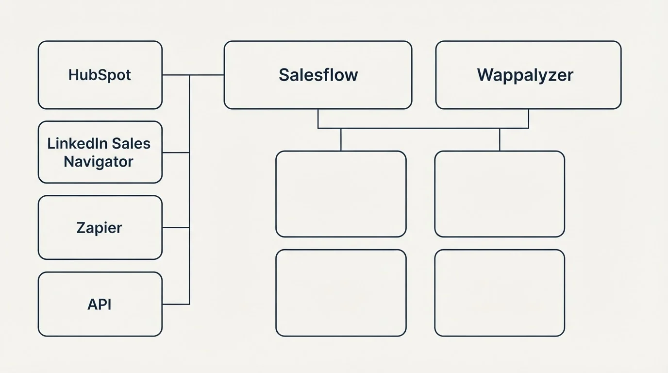 Integration grid: Integration Ecosystem (Salesflow, Wappalyzer, HubSpot, LinkedIn Sales Navigator)