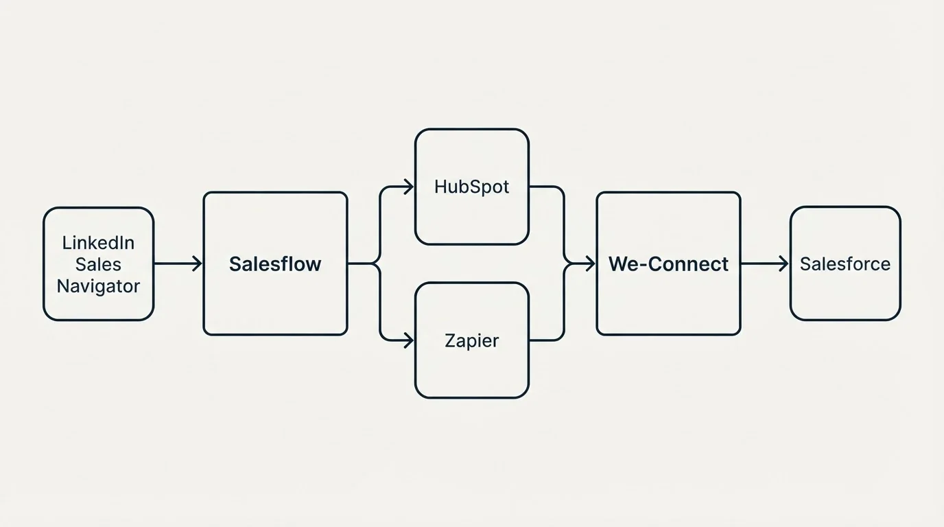 Integration schematic: Integration Ecosystem (Salesflow, We-Connect, HubSpot, Zapier)