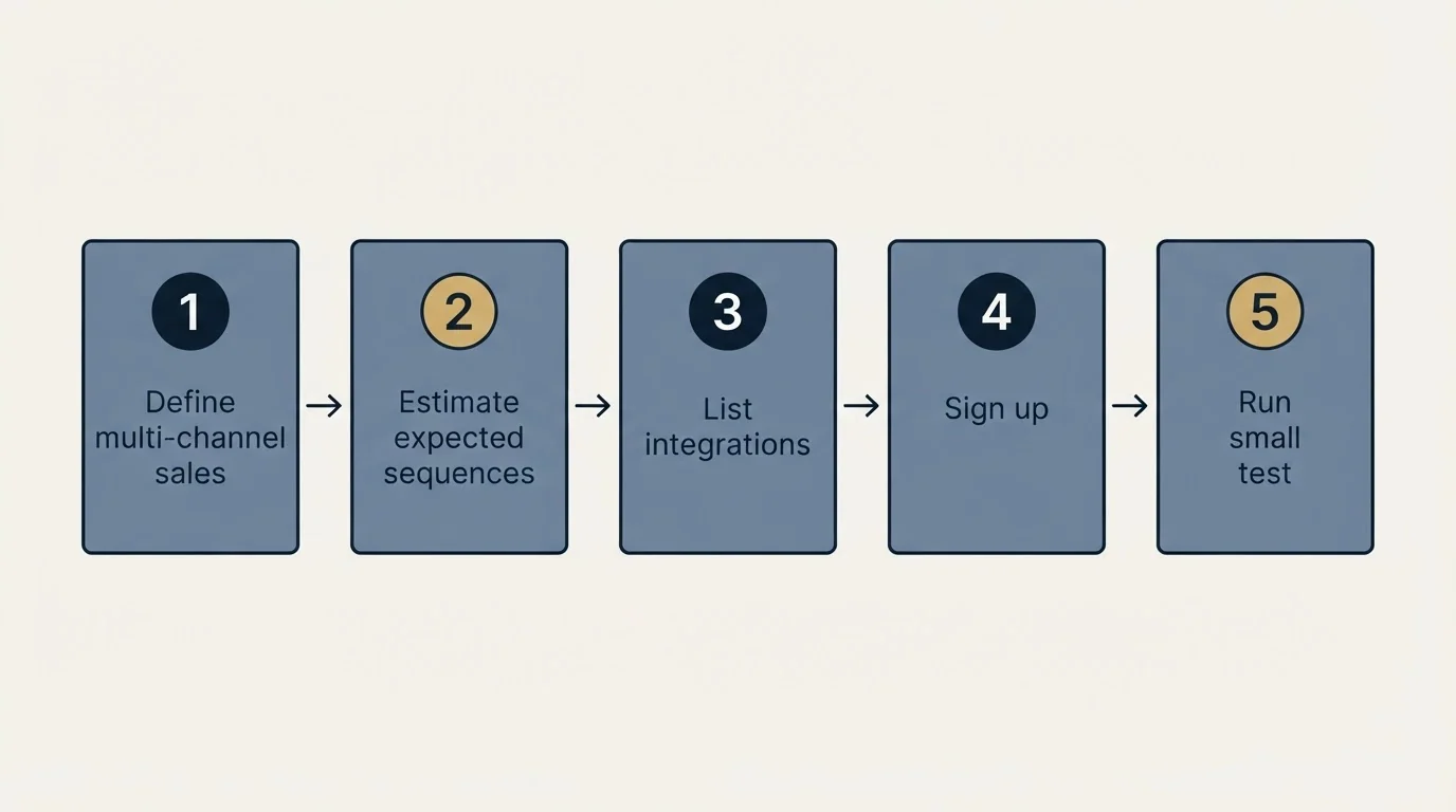Step sequence: Getting Started Checklist (Define multi-channel sales, Estimate expected sequences, List integrations, Sign up)