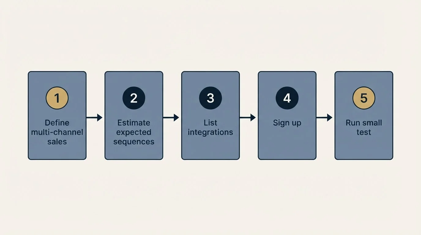 Step sequence: Getting Started Checklist (Define multi-channel sales, Estimate expected sequences, List integrations, Sign up)