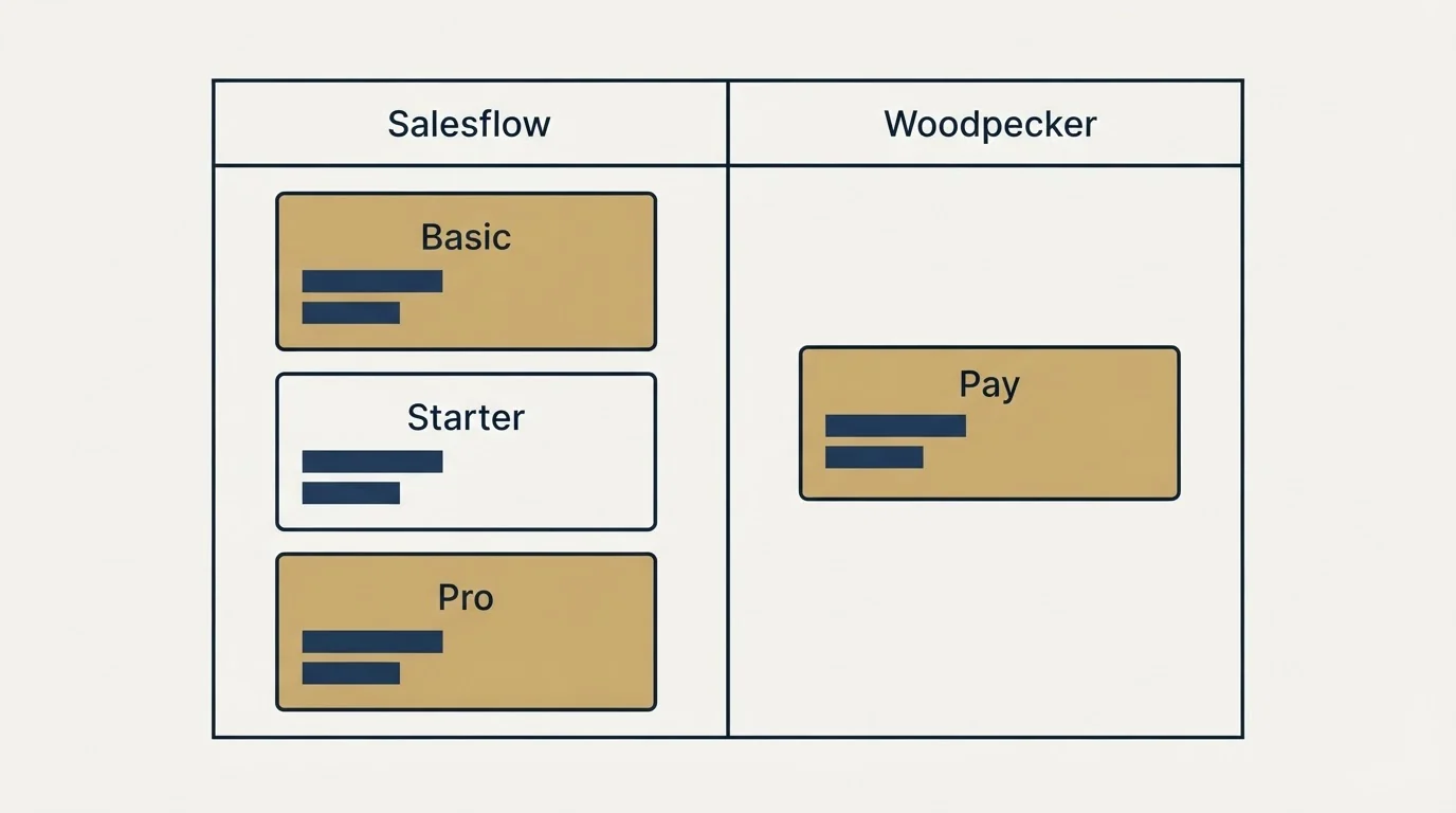 Pricing table: Pricing Comparison (Salesflow, Woodpecker, Basic, Pay)