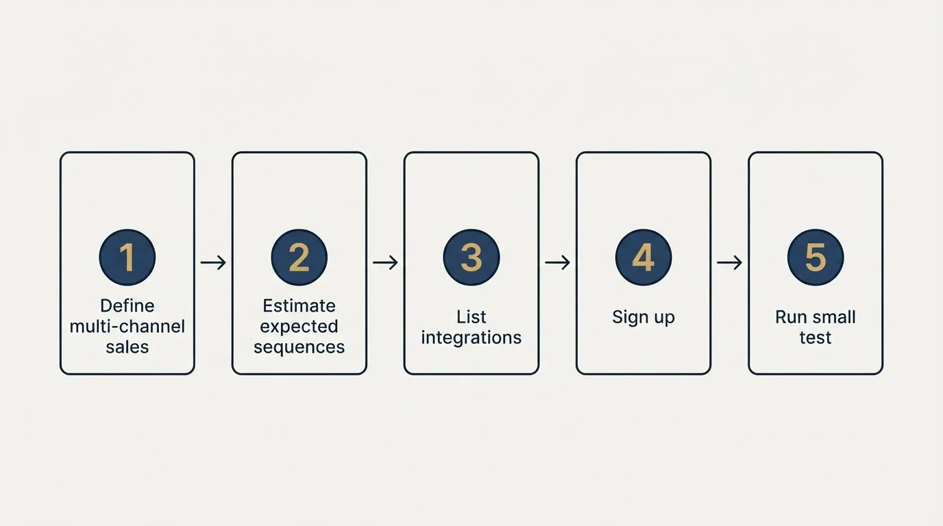Step sequence: Getting Started Checklist (Define multi-channel sales, Estimate expected sequences, List integrations, Sign up)