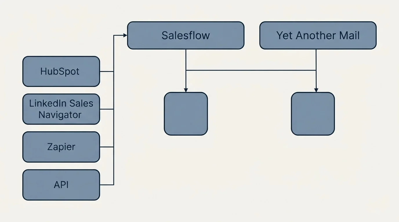 Integration grid: Integration Ecosystem (Salesflow, Yet Another Mail, HubSpot, LinkedIn Sales Navigator)