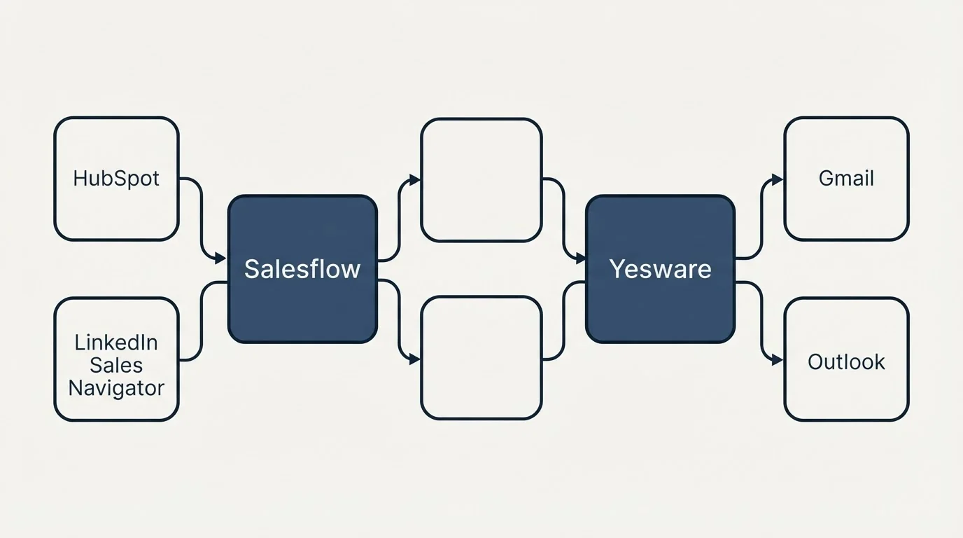 Integration schematic: Integration Ecosystem (Salesflow, Yesware, HubSpot, Gmail)