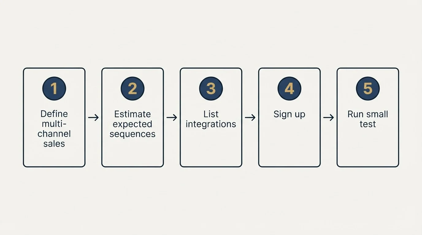 Step sequence: Getting Started Checklist (Define multi-channel sales, Estimate expected sequences, List integrations, Sign up)