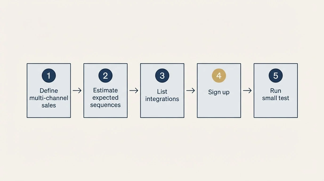 Step sequence: Getting Started Checklist (Define multi-channel sales, Estimate expected sequences, List integrations, Sign up)