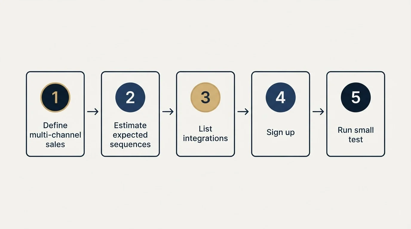 Step sequence: Getting Started Checklist (Define multi-channel sales, Estimate expected sequences, List integrations, Sign up)