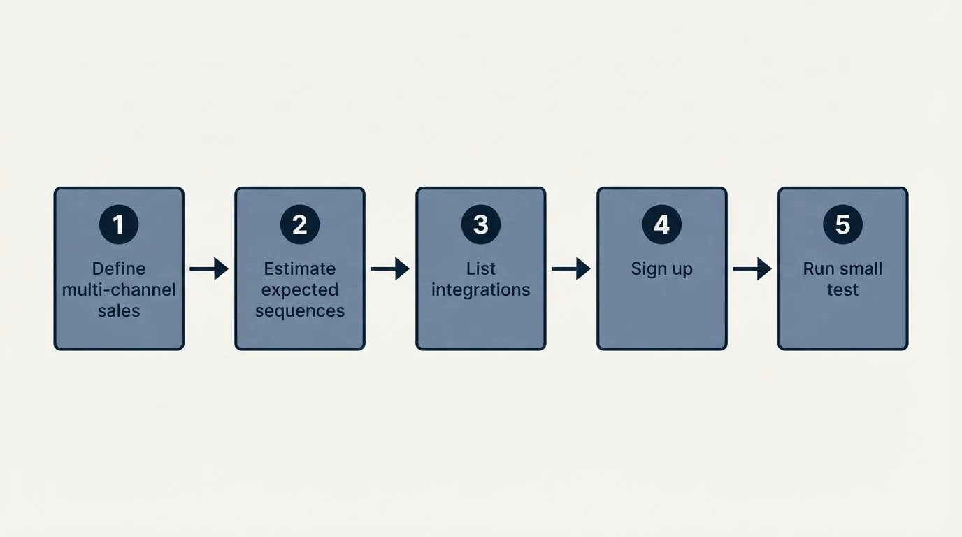 Step sequence: Getting Started Checklist (Define multi-channel sales, Estimate expected sequences, List integrations, Sign up)