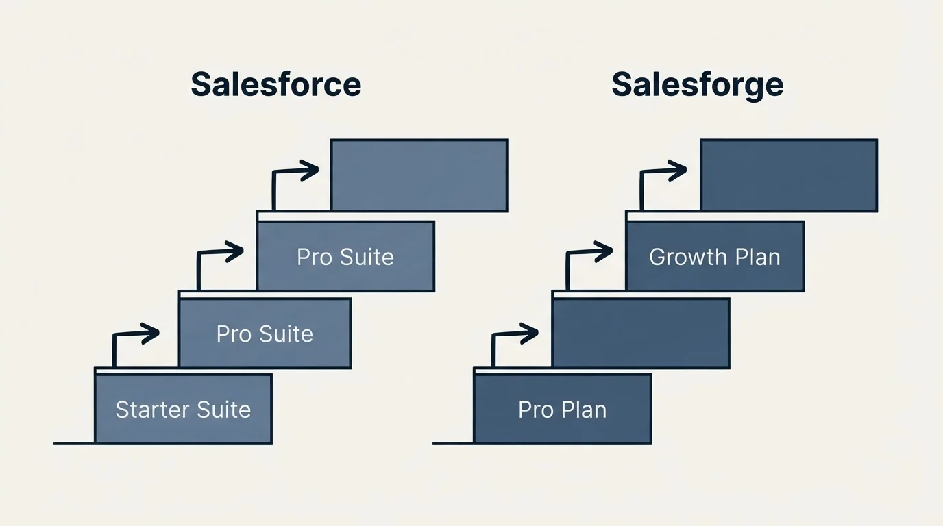 Pricing ladder: Pricing Comparison (Salesforce, Salesforge, Starter Suite, Pro Plan)