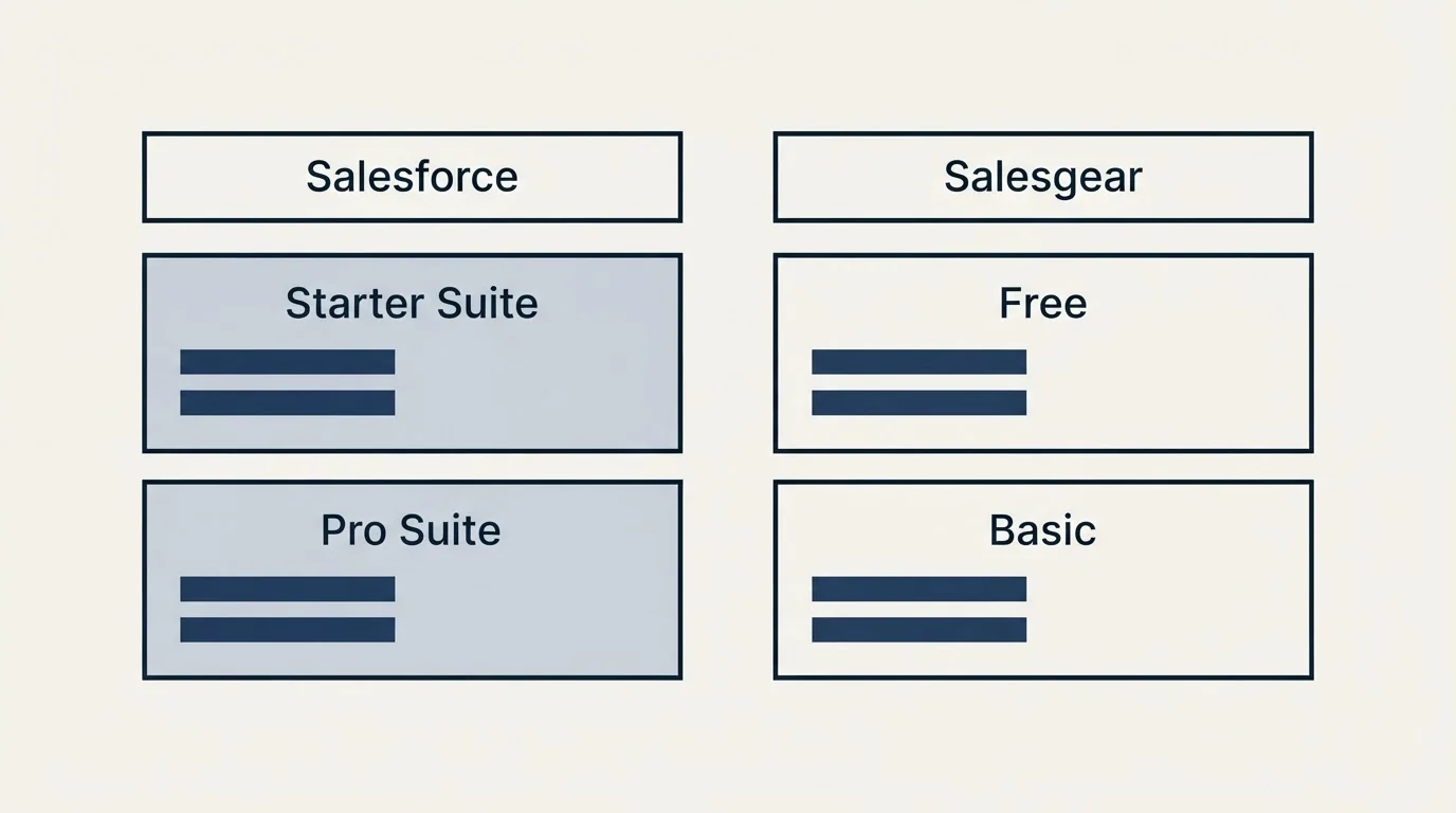 Pricing table: Pricing Comparison (Salesforce, Salesgear, Starter Suite, Free)