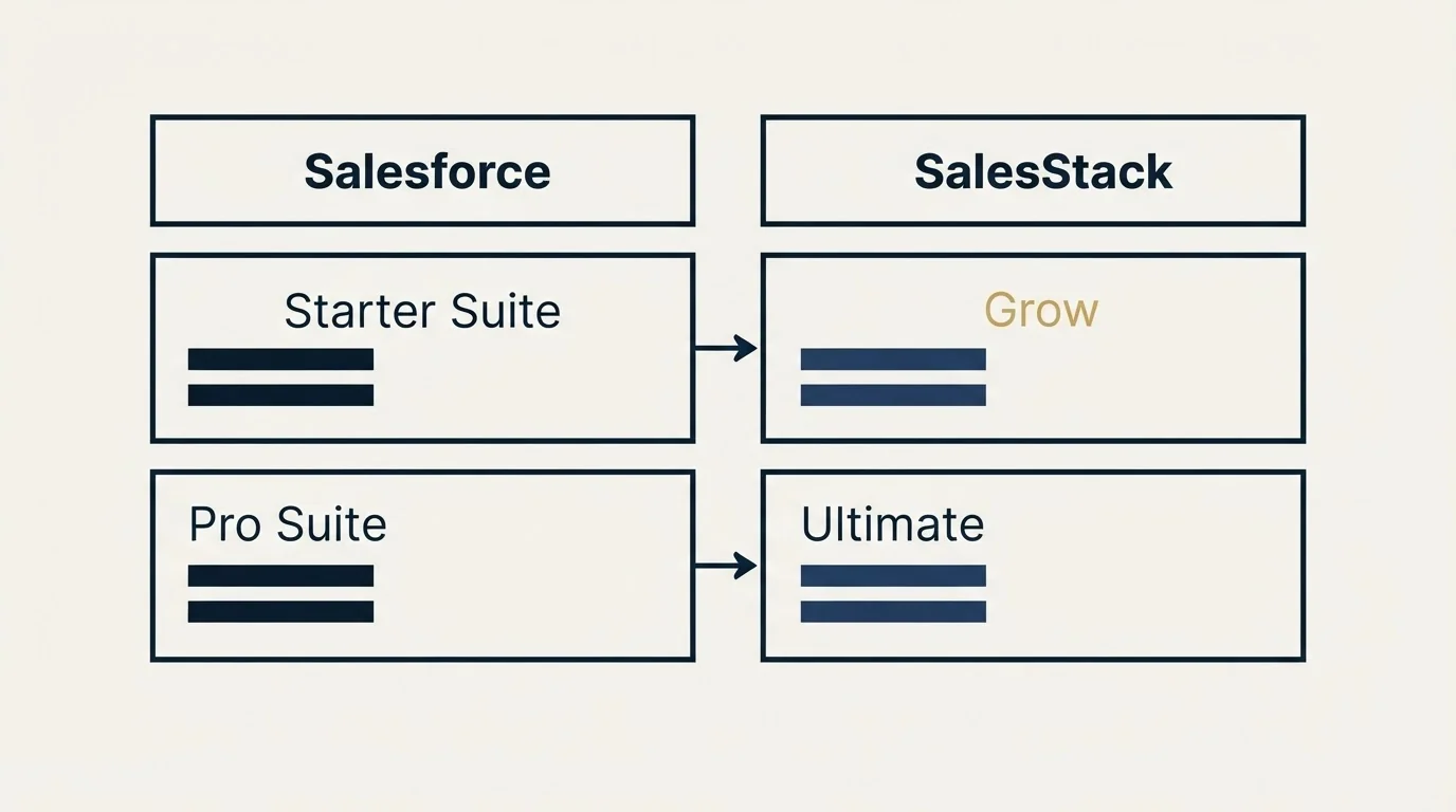 Pricing table: Pricing Comparison (Salesforce, SalesStack, Starter Suite, Grow)