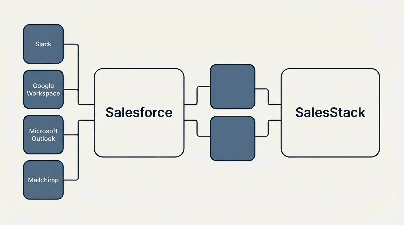 Integration schematic: Integration Ecosystem (Salesforce, SalesStack, Slack, Google Workspace)