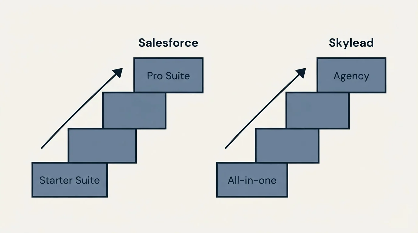 Pricing ladder: Pricing Comparison (Salesforce, Skylead, Starter Suite, All-in-one)