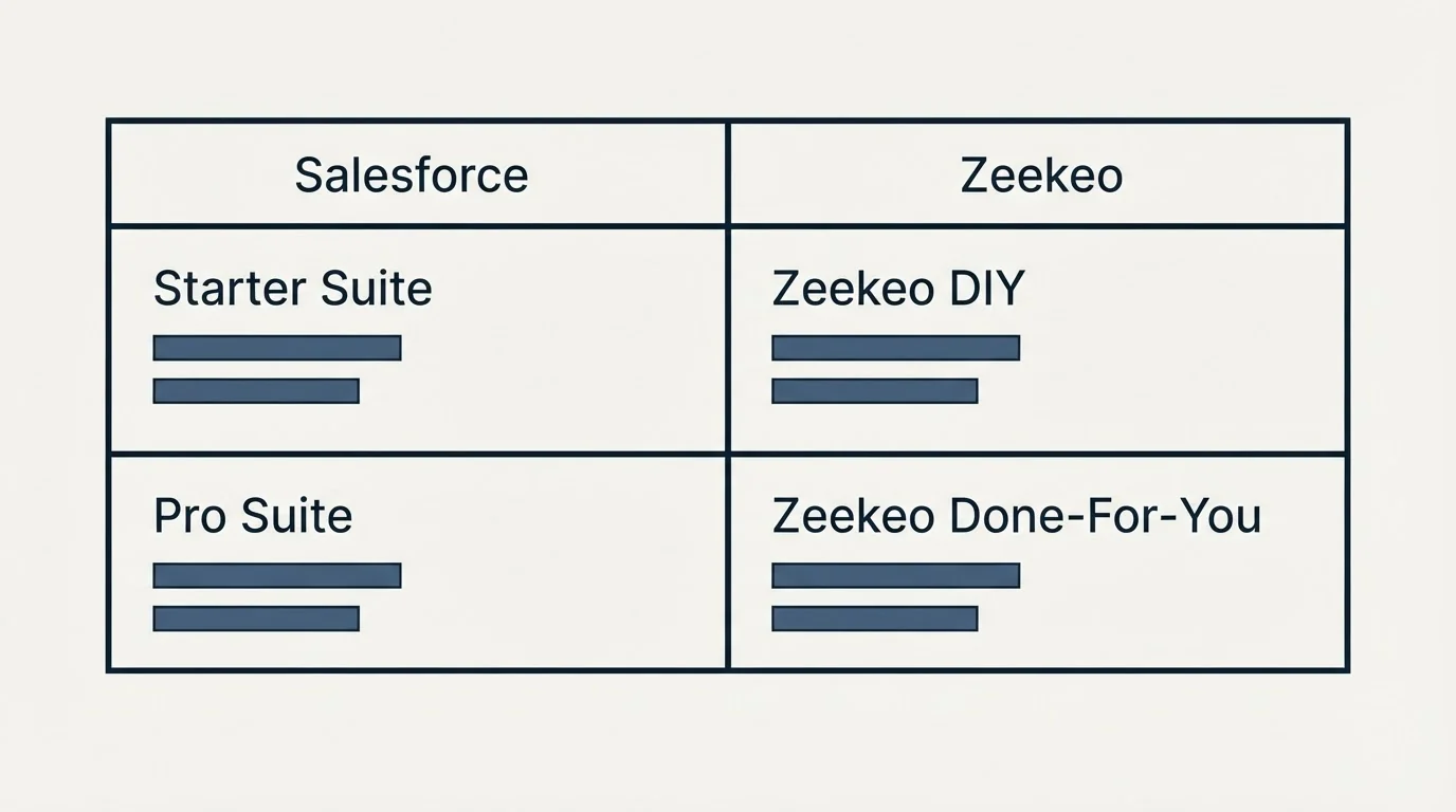 Pricing table: Pricing Comparison (Salesforce, Zeekeo, Starter Suite, Zeekeo DIY)