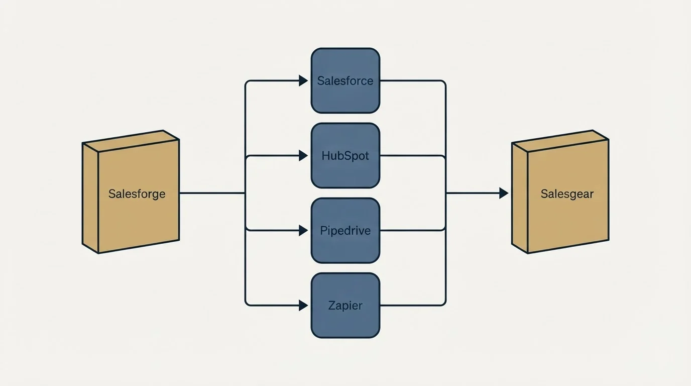 Integration flow: Integration Ecosystem (Salesforge, Salesgear, Salesforce, HubSpot)