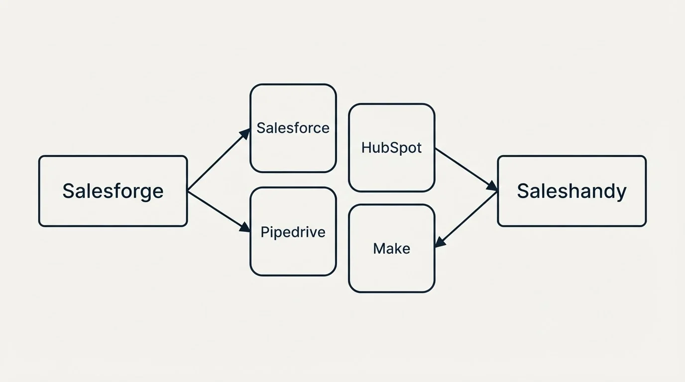 Integration schematic: Integration Ecosystem (Salesforge, Saleshandy, Salesforce, HubSpot)