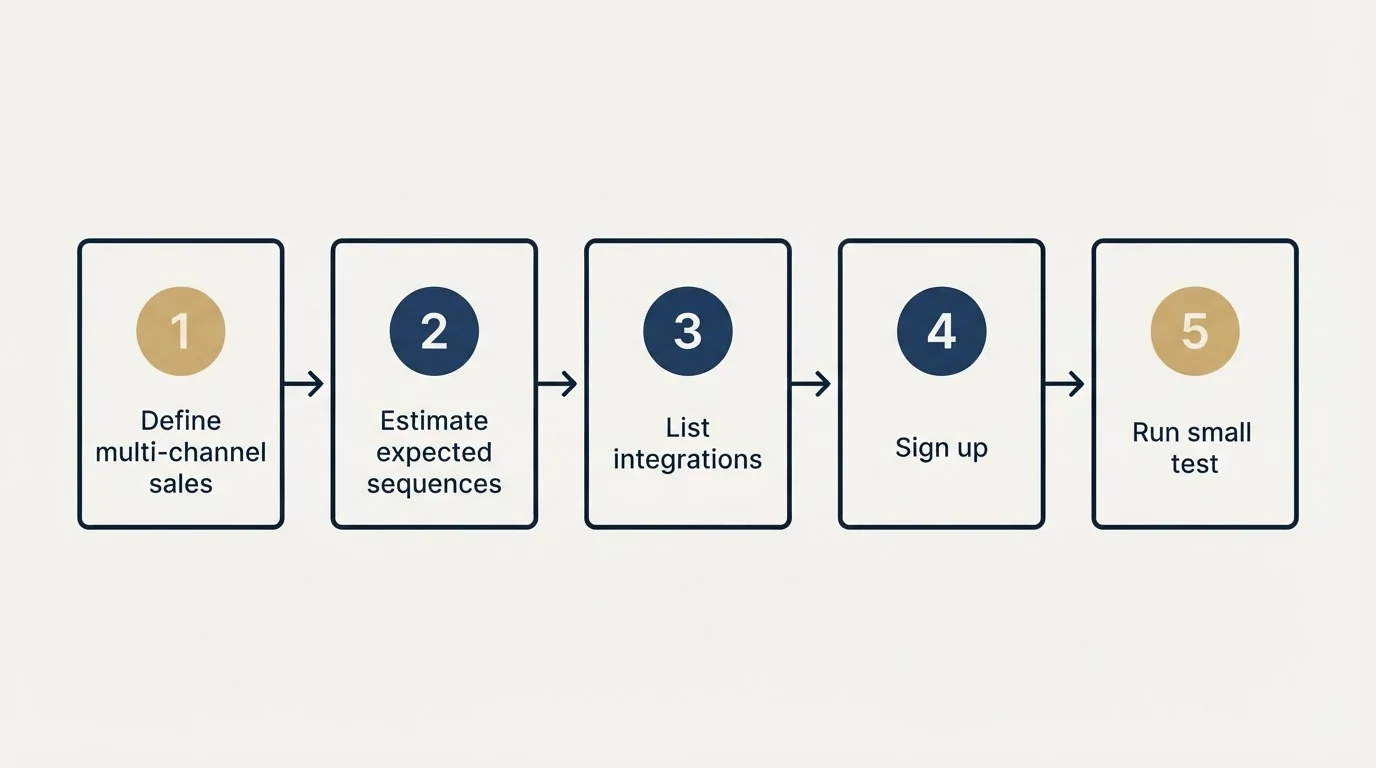 Step sequence: Getting Started Checklist (Define multi-channel sales, Estimate expected sequences, List integrations, Sign up)