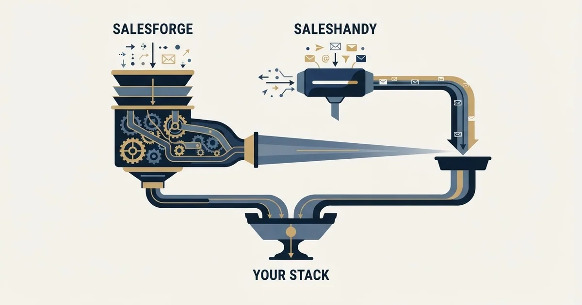 Editorial illustration for Salesforge vs Saleshandy