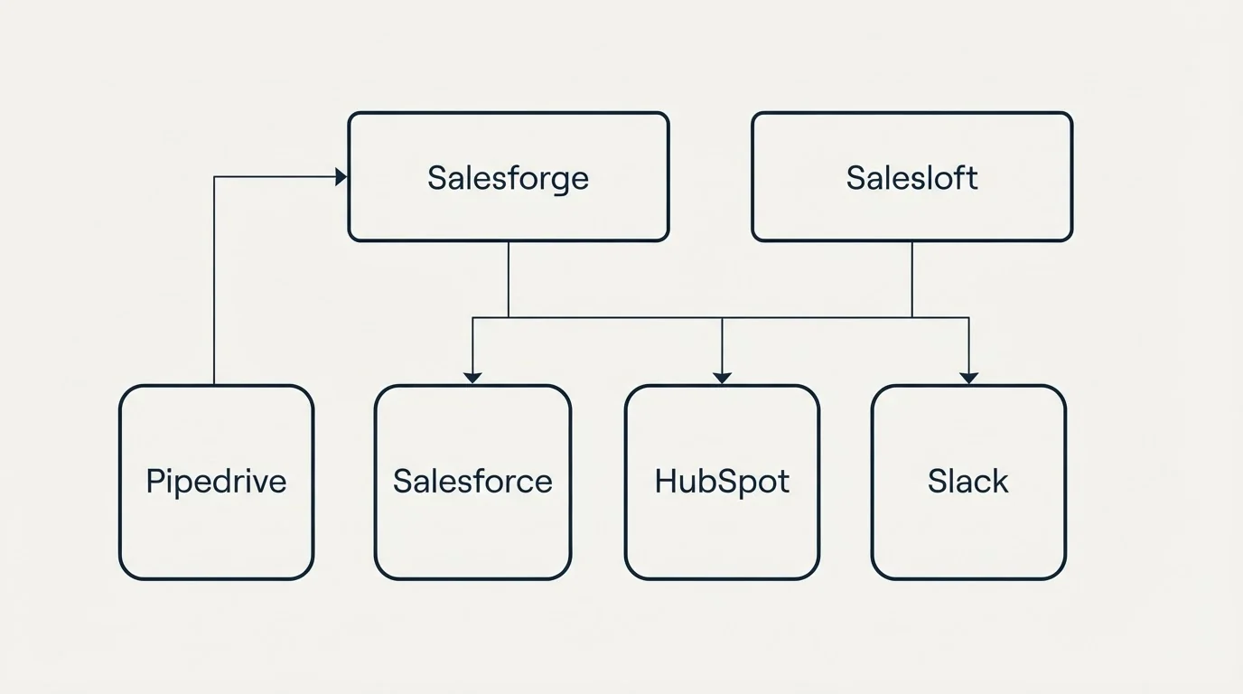 Integration grid: Integration Ecosystem (Salesforge, Salesloft, Salesforce, HubSpot)