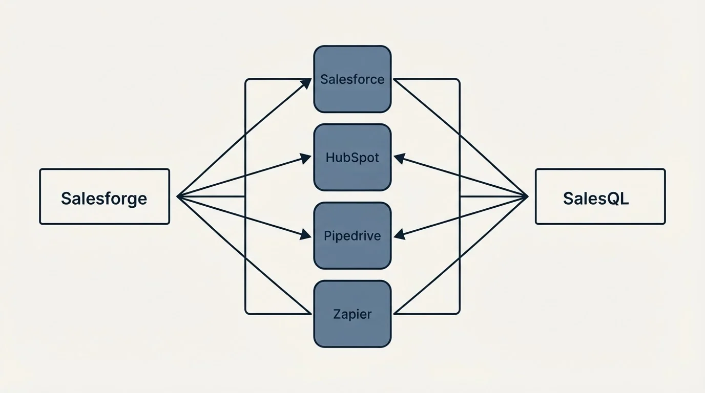 Integration flow: Integration Ecosystem (Salesforge, SalesQL, Salesforce, HubSpot)